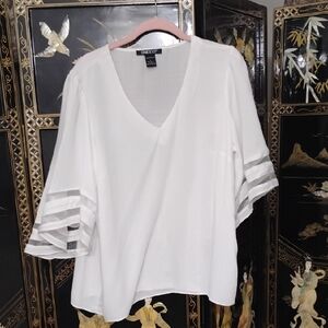 Chic White Blouse with Sheer Sleeves